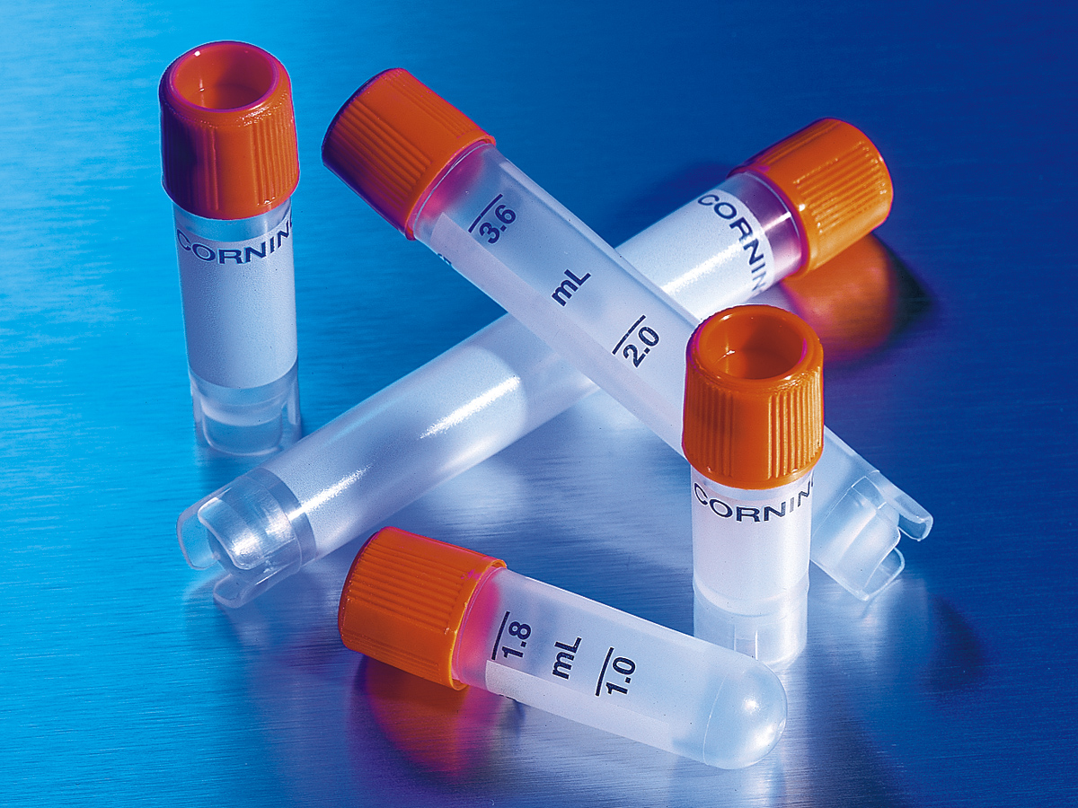 Corning 1.2mL External Threaded Polypropylene Cryogenic Vial, Self-Standing with Conical Bottom, sterile, bulk