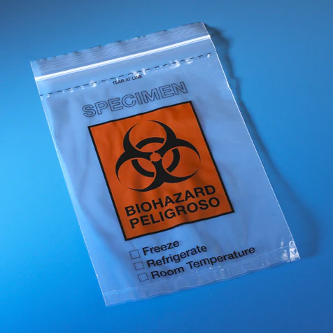 Bag, Biohazard Specimen Transport, 6 x 9, Ziplock with Score Line and Document Pouch, 100/Pack, 10 Packs/Unit